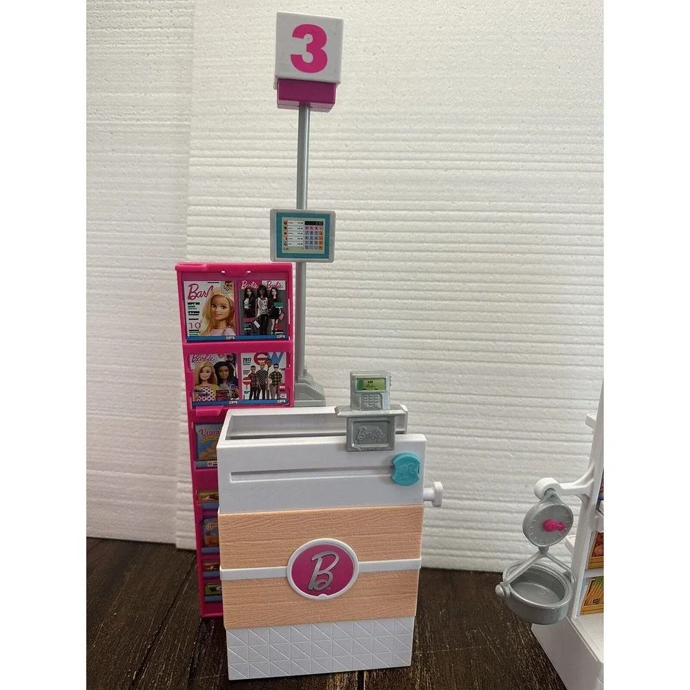 2018‎ Barbie GROCERY STORE w/CHECK-OUT, SHELVES & SCALE + CART & GROCERIES